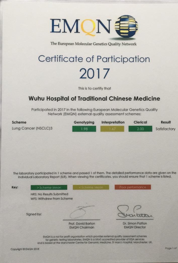 蕪湖市中醫(yī)院基因診斷實(shí)驗(yàn)室順利通過(guò)“歐盟分子檢測(cè)質(zhì)控組織(EMQN)”室間質(zhì)評(píng)(圖1)